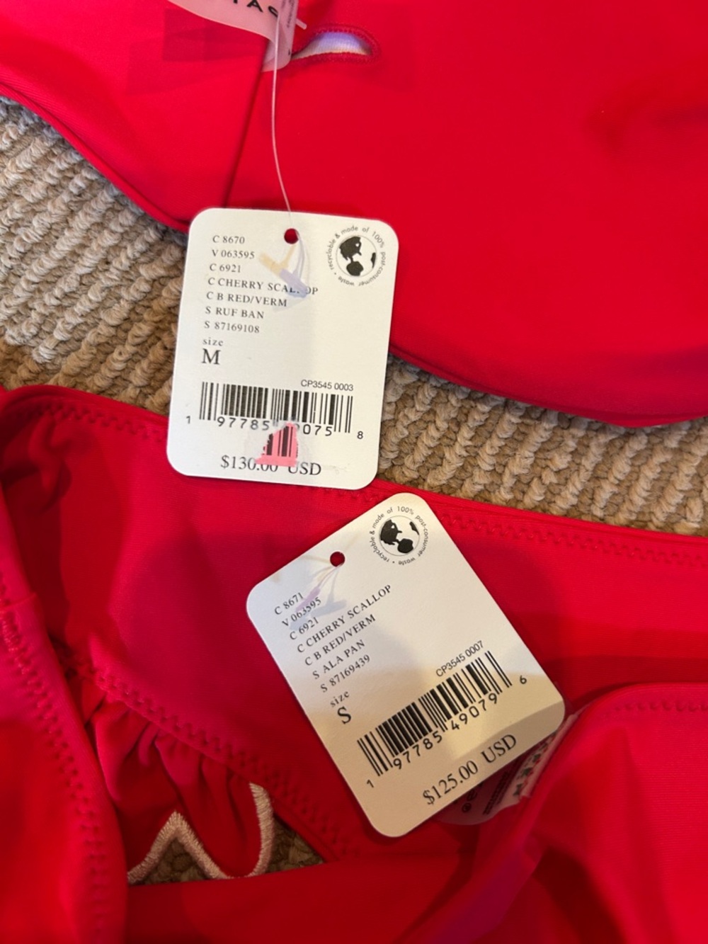 NWT Free People paper London Red Ruffled Bandeau Tie-Front Bikini set size S/M - Picture 9 of 12